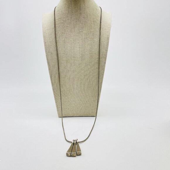 Pendant Necklace Silver Tone Triple Wedge Modernist Classic Career Geometric - Picture 6 of 8